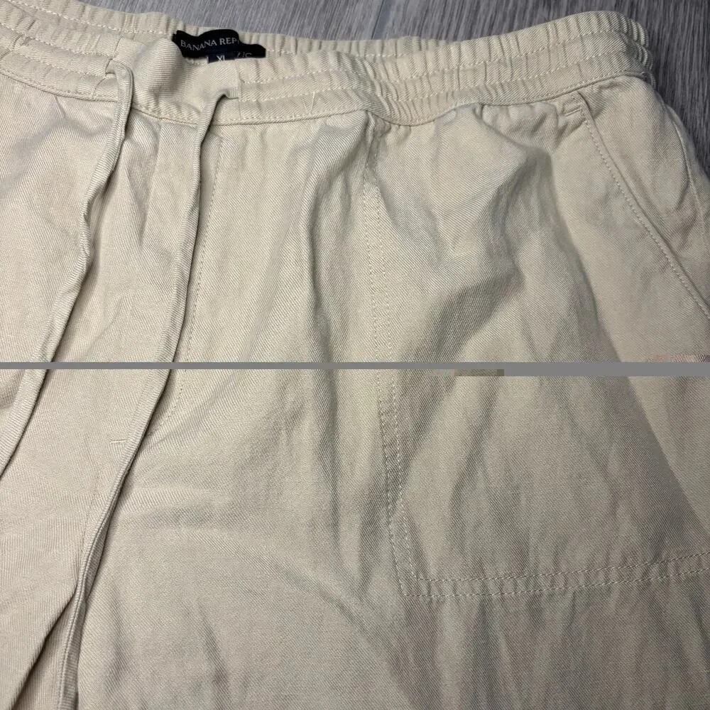 Banana Republic Pants Linen Cropped Drawstring Straight Cream Boho Beach size XL